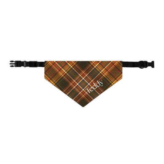 Personalized Plaid Pet Bandana Collar — Custom Name (Autumn Tartan)