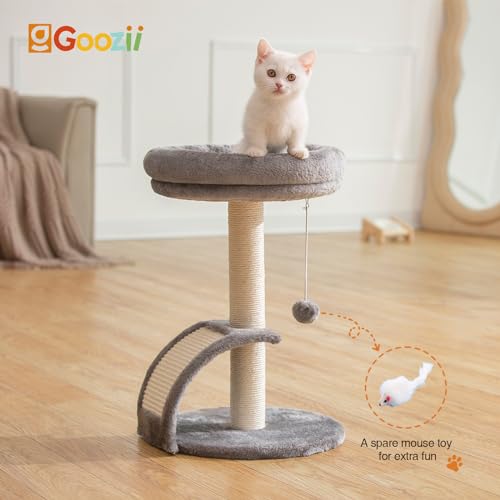 New Goozii Small Cat Tree Tower with Scratching Post | Grey, 14"L x 14"W x 20.5"H