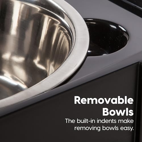 New IRIS USA Elevated Dog Bowls with Storage | Smoke/Black, 9" H (13 lb)