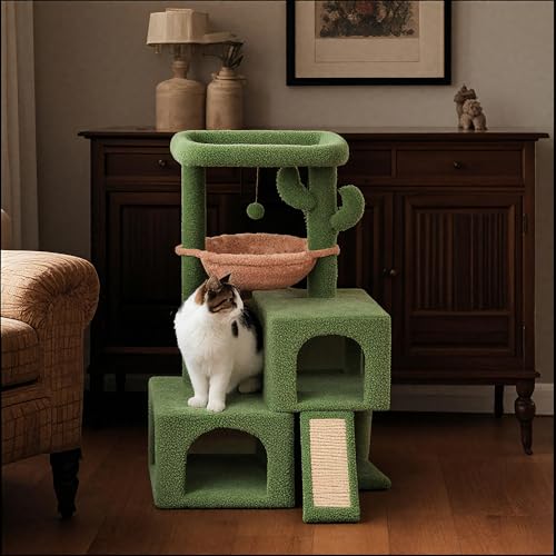 New AIWIKIDE 37.4" Cactus Cat Tree Tower with Twin Cat Condos | Green