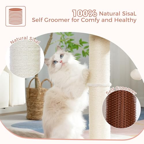 New Pawfessor Cat Tree Tower Scratching Post with Self Groomer | Large Beige, 20×15.7"