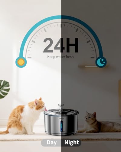 New NPET Stainless Steel Cat Water Fountain WF210Plus | 1 gallon/135oz, Stainless steel