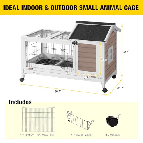 New Aivituvin Rabbit Hutch Indoor/Outdoor with Wire Floor Leakproof Tray | Brown - AIR24-B