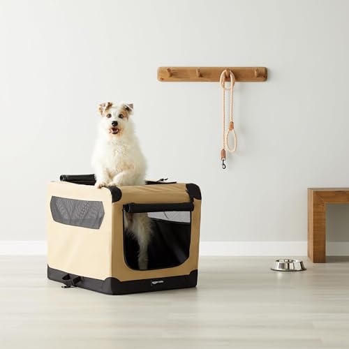 New Amazon Basics 2-Door Portable Soft-Sided Folding Crate Kennel | Tan & Medium (30"×21"×21")