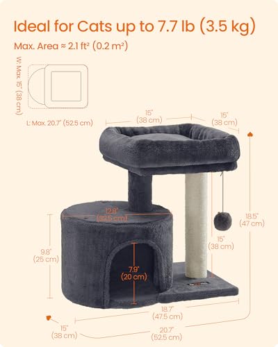 New Feandrea Cat Tree Tower with Sisal Post & Padded Perch | Smoky Gray