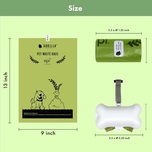 New Gorilla Supply Dog Poop Waste Bags with Dispenser | Green, 9" x 13", 1000 Count