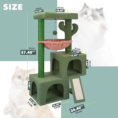 New AIWIKIDE 37.4" Cactus Cat Tree Tower with Twin Cat Condos | Green