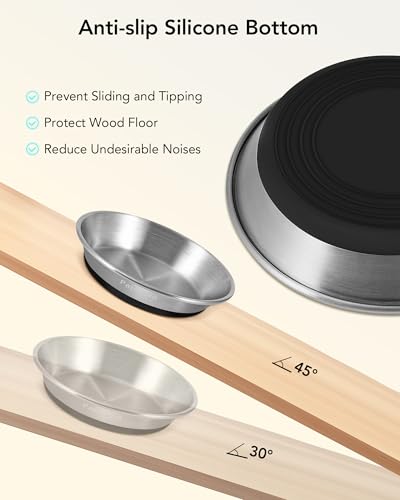 New Stainless Steel Cat Bowls Wide and Shallow | 4 pcs, 6.3 inch, Stainless steel