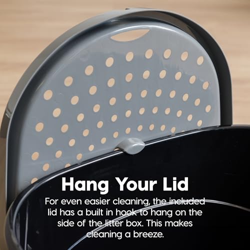 New IRIS USA Cat Litter Box, Large Top Entry with Litter Catching Lid and Scoop | Black/Gray, Large