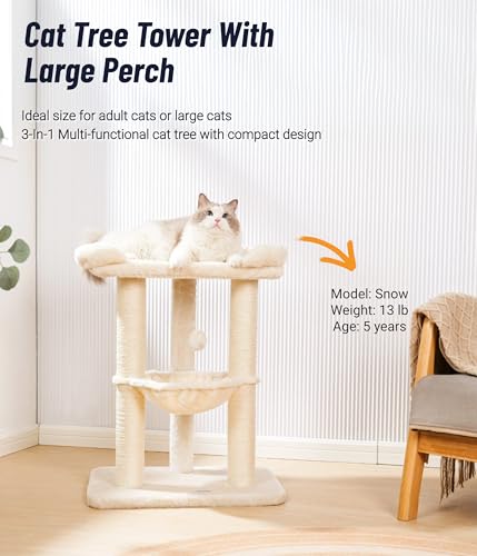 New Happi N Pets Large Cat Tree Tower with Bed & Hammock | Beige, 28"