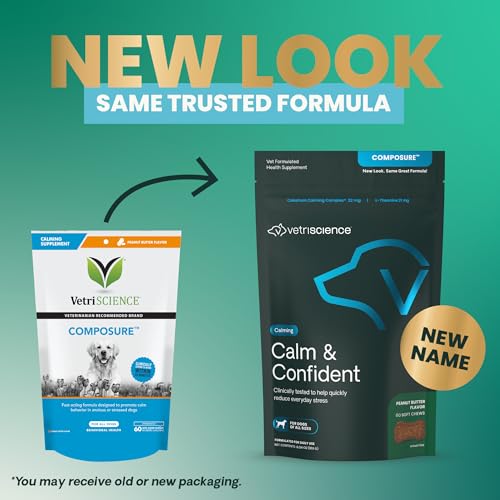 New VetriScience Composure Calm & Confident Chews | Peanut Butter, 60 Count