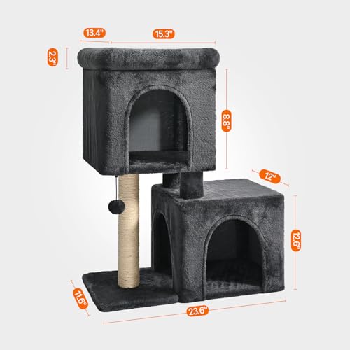 New Amazon Basics 30" Cat Tree Tower with 2 Condos & Pompom | Gray, 30"