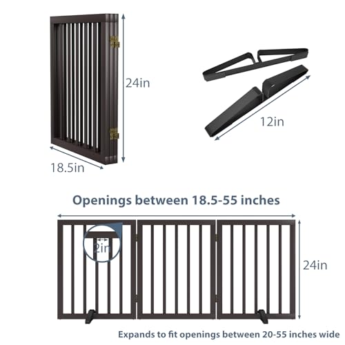 New Mino Kesper Freestanding Wooden Dog Gate for Doorways and Stairs | Adjustable, Natural Wood