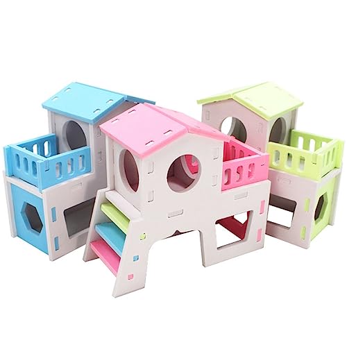 New Hamster House Double-Layer Hideout Castle with Climb Toys | Color 1 (Pink)