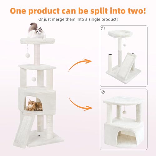 New HUITREE Cat Tree Tower with Condo & Toys | Beige, 45"
