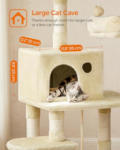 New Feandrea Multi-Level Cat Tower with 11 Posts 2 Perches Cave & Hammock | Beige, 56.3"