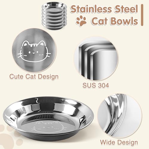 New Stainless Steel Cat Bowls Whisker Friendly Set | 6 pack, 6.4 inch, Stainless steel