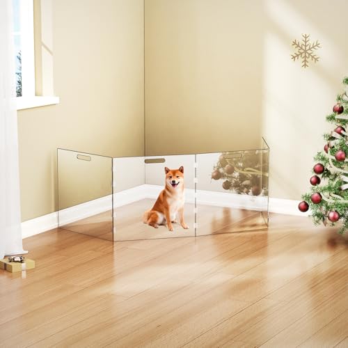 New Acrylic Pet Freestanding Gate for Doorways | Medium (4 Panels), Clear