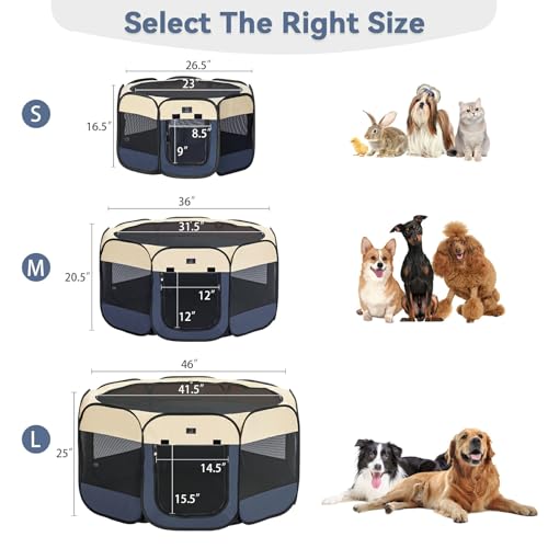New A 4 Pet Portable Dog Playpen with Bowl | 19”W × 12”H, Navy Blue