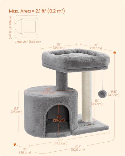 New Feandrea Cat Tree Tower with Sisal Post & Padded Perch | Light Gray