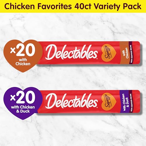 New Delectables Squeeze Up Non Seafood Lickable Wet Cat Treats | 40 tubes (0.5 oz each), Chicken Variety Pack