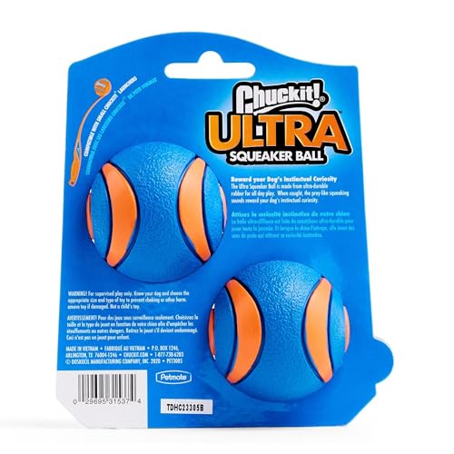 New Chuckit! Ultra Squeaker Balls | Orange/Blue, Medium (2-Pack, 2.5")
