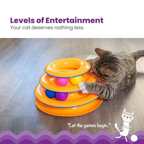 New Catstages Tower of Tracks 3-Level Cat Track Toy with 6 Balls | Orange