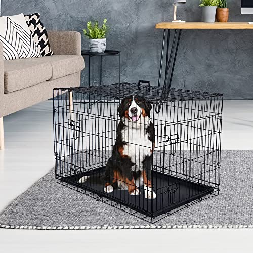 New ZENY Folding Metal Dog Crate Double Door Kennel with Tray and Handle | 30/36/42 Inch - Black