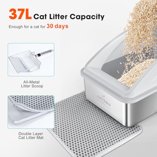 New Stainless Steel Litter Box with Litter Mat and Metal Scoop | XL