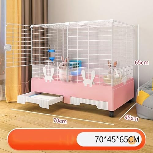 New KOMFGT Rabbit Cage Indoor Bunny Hutch with 2 Pull-Out Trays & Urine Guard | Pink B