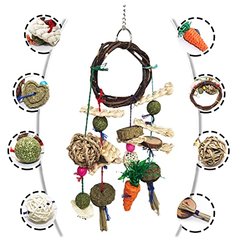 New Grddaef Rabbit Chew Toy Bunny Cage Hanging Toy Rattan Ring Treats