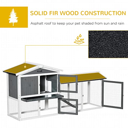 New Small Animal Habitat Wooden Rabbit Hutch 2-Story with Run Ramp & Roof | 69.2" × 20.5" × 33.7" & White