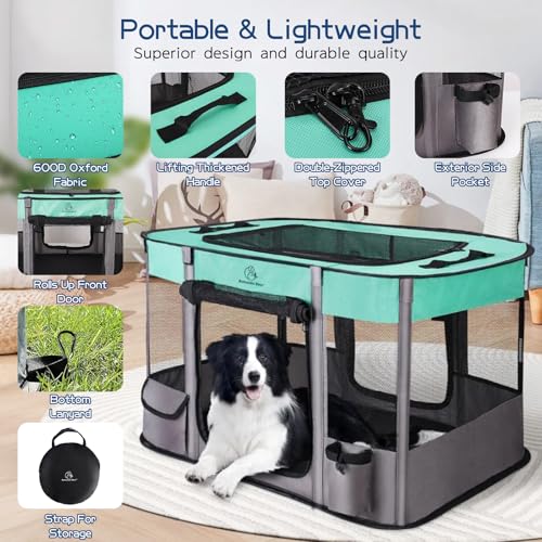 New ROMANTIC BEAR Foldable Dog/Cat Playpen Tent Crate | Medium, Green