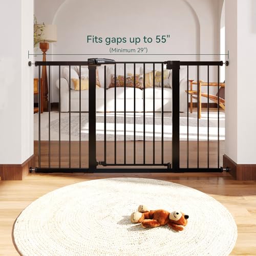 New BABELIO Extra Wide Baby/Dog Gate PressGuard P7 (Auto-Close, Pressure Mounted) | 29-55 in, Black