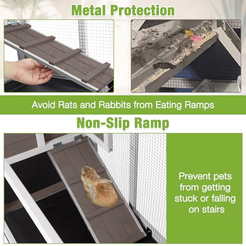 New MEDEHOO Rabbit Hutch 2-Story with Chew-Proof Ramp & 6 Wheels | 62" & Brown