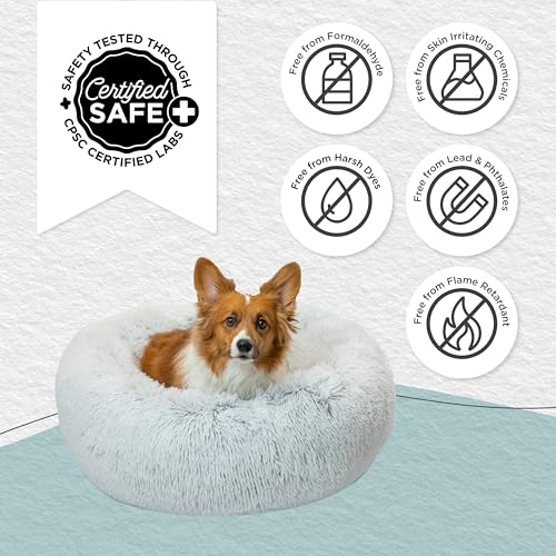 New Best Friends by Sheri Original Calming Donut Dog and Cat Bed | Shag Faux Fur, Frost Gray, (30in x 30in)