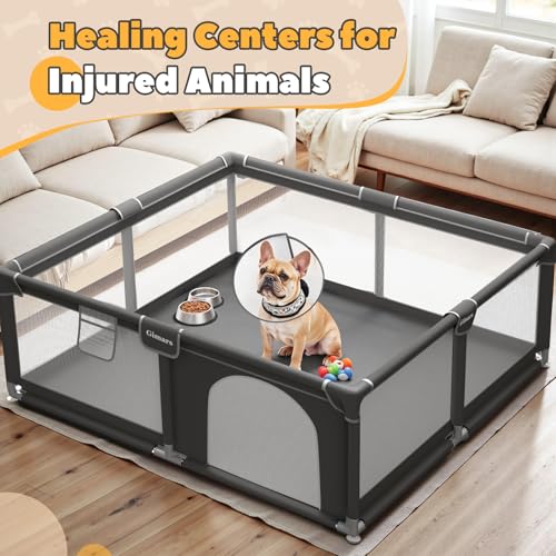 New Generic Puppy Playpen with Gate | 50 × 50 × 26 in, Gray Nylon Mesh