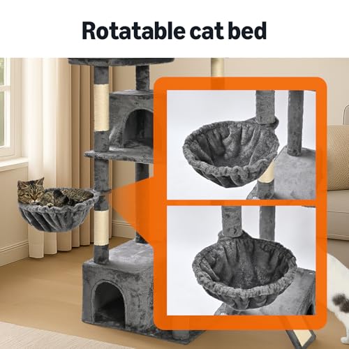 New Amazon Basics Large Cat Tree Tower with 2 Condos & Multiple Sisal Posts | Gray, 68"