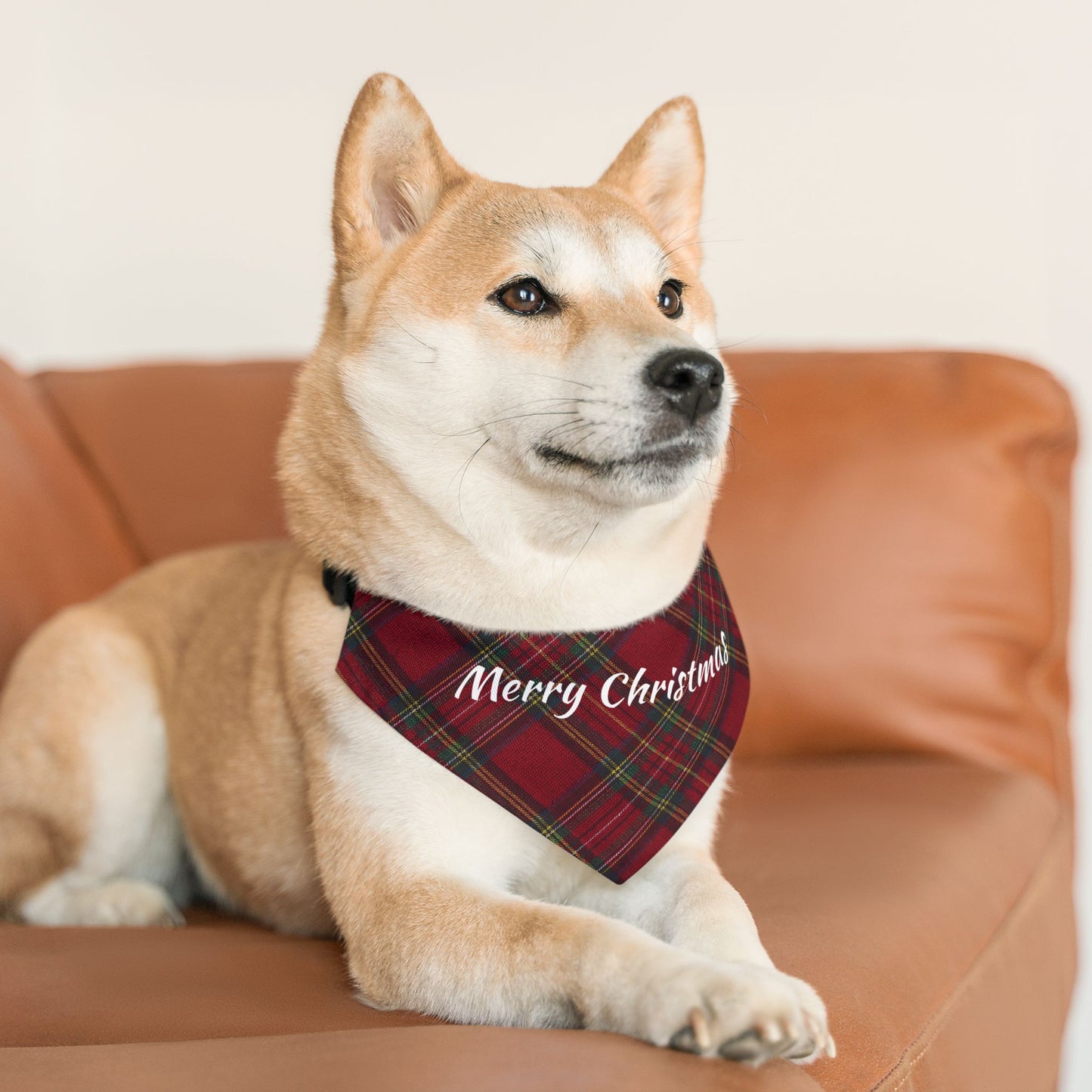 Merry Christmas Plaid Pet Bandana Collar | S, M, L, XL