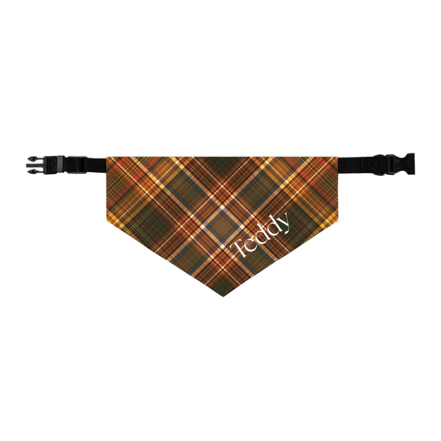 Personalized Plaid Pet Bandana Collar — Custom Name (Autumn Tartan)