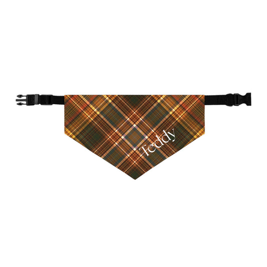 Personalized Plaid Pet Bandana Collar — Custom Name (Autumn Tartan)