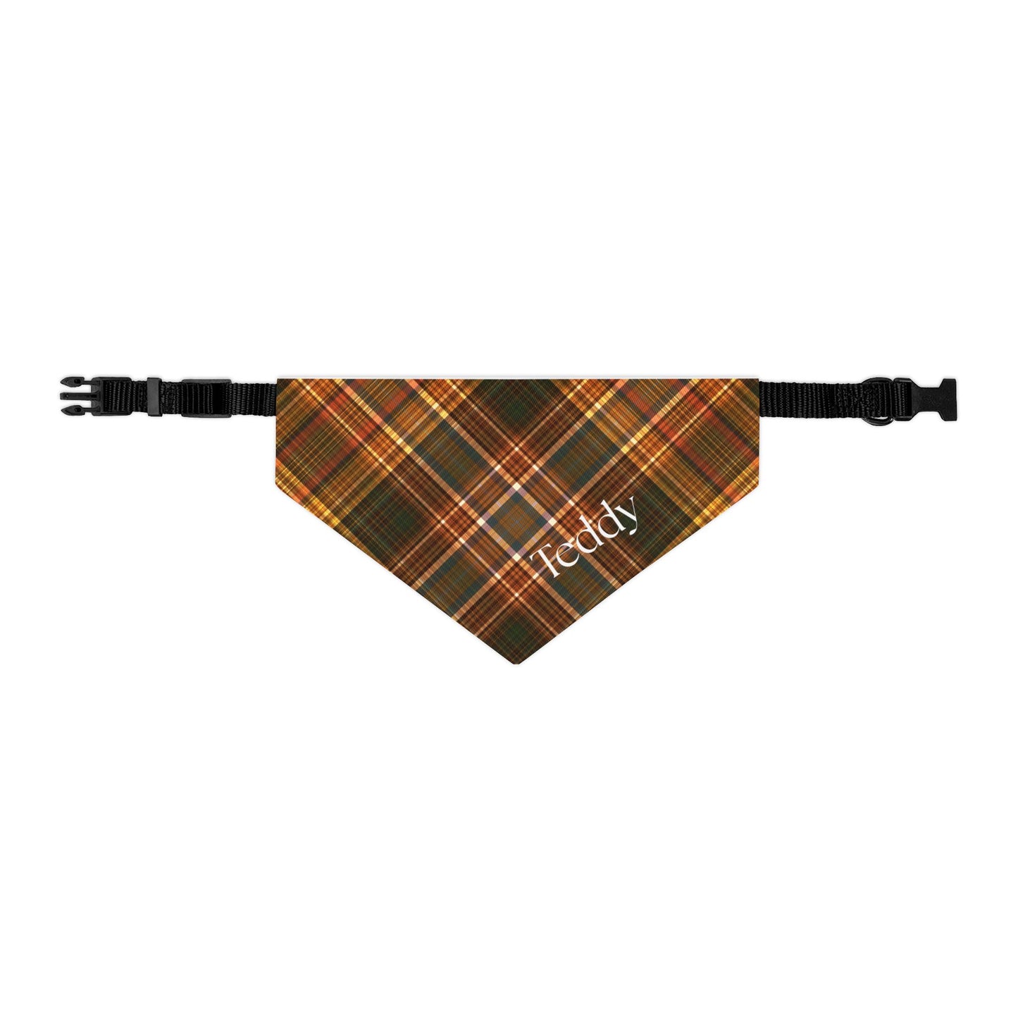 Personalized Plaid Pet Bandana Collar — Custom Name (Autumn Tartan)