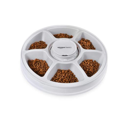 New Amazon Basics Automatic Pet Feeder (Electronic, Timed) | Black, 6 Portions (12"×12"×2.3")