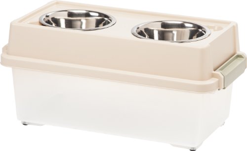 New IRIS Elevated Feeder with Airtight Storage | Almond/Clear, 19.57"L x 10.31"W x 8.97"H