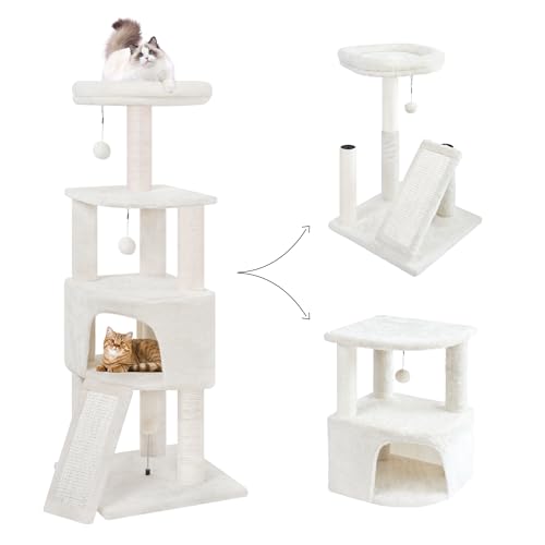 New HUITREE Cat Tree Tower with Condo & Toys | Beige, 45"