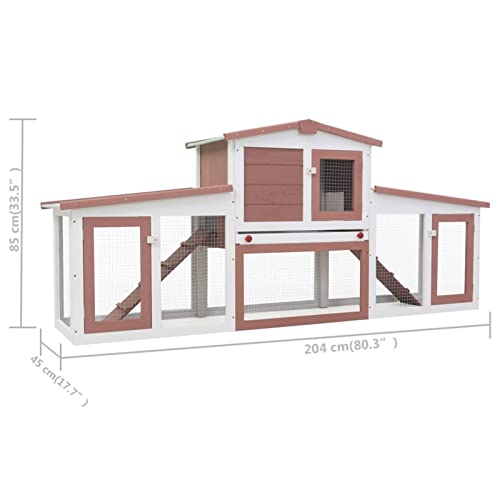New Bopdu Wooden Rabbit Hutch Extra Large with Removable Tray & Ramp | 80" & Brown