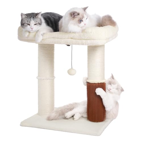 New Pawfessor Cat Tree Tower Scratching Post with Self Groomer | Large Beige, 20×15.7"