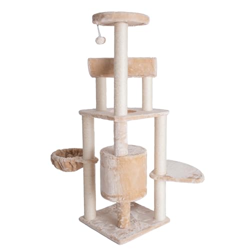 New Armarkat Thick Fur Cat Tower Real Wood with Basket Lounge & Ramp | Beige
