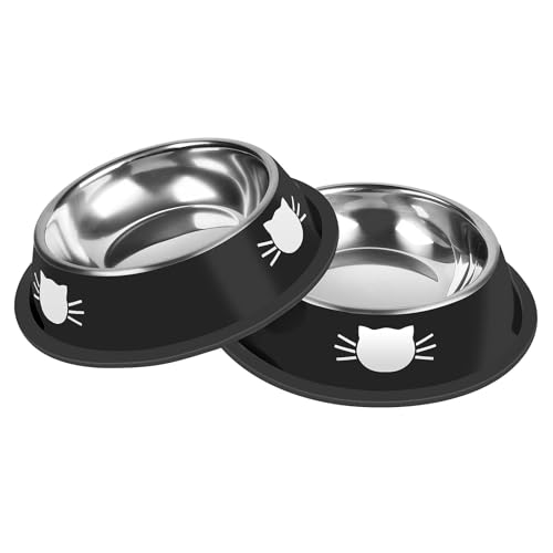 New Serentive Non-Slip Stainless Steel Small Cat Food Bowls | 2 pcs, 7 oz, Lovely color