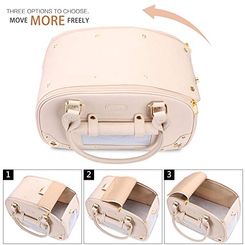 New PetsHome Leather Pet Travel Bag Purse | Beige, Foldable Waterproof